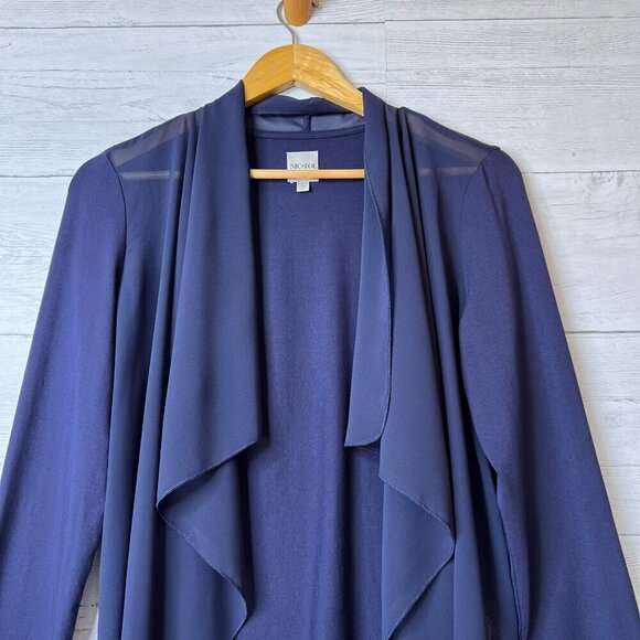 Nic + Zoe Blouse Womens Size Small Navy Long Sleeve Mixed Media Sheer Modern - Picture 7 of 16